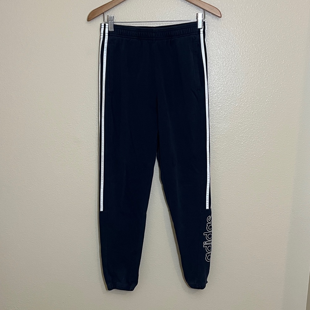 Adidas Navy Athletic Joggers with White Stripes